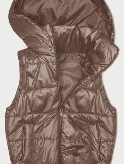 Tmavobéžová páperová vesta s odnímateľnou kapucňou (B8247-101)
