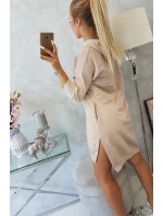 Šaty s kapucňou a dlhším chrbtom béžové