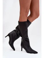 Kozaki Damskie Wsuwane Ocieplane Na Szpilce Czarne Olivienne