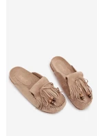 Dámské pantofle Mule s třásněmi a korálky Béžové Belissa