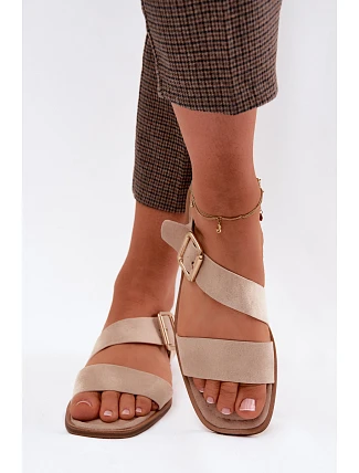 Dámské sandály na ploché podrážce Béžové se zlatou sponou Verissea