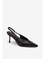 Lakované Podpatky Sandály Z Eko Kůže Černé Norvra