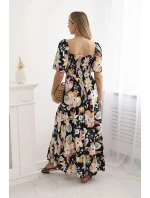 Viskózové šaty s volánovým výstrihom 29477 čierne - Kesi