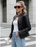 Dámska kožená bunda so stojatým golierom čierna FashionStreet TY5455