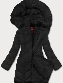 Dámska zimná bunda s kapucňou čierna (2m-21308)