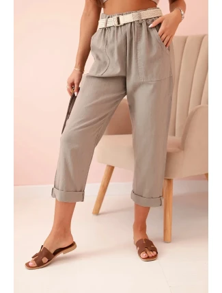 Dámske ľanové nohavice s bavlneným a fango opaskom Dámske ľanové nohavice s bavlneným a fango opaskom