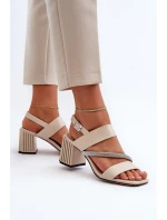 Damskie Eleganckie Sandały Na Słupku Beżowe D&A MR38-549