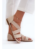 Skórzane Sandały Ze Ściągaczem Beżowe Apulia