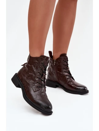 Botki Damskie Z Naturalnej Skóry Ocieplane Artiker 57C1005 Czekoladowe