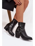 Zateplené dámské kotníkové boty na podpatku s ozdobným prvkem černé Jurelle