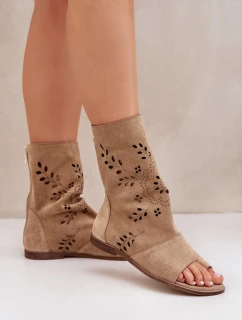 Zazoo 3437 Damskie Zamszowe Sandały Z Cholewką Na Zamek Beżowe