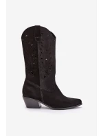Zamszowe Kozaki Z Ażurową Cholewką Zazoo 3609 Czarne