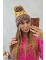 Dámska čiapka s brmbolcom Abigail K326 cappuccino+yellow