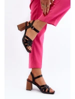 Sandały Damskie Na Słupku Czarne Opifiana