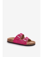 Materiałowe Klapki Na Korkowej Podeszwie Z Klamrami Fuksja Atera