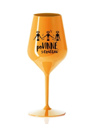 POVINNÉ CVIČENÍ - oranžová nerozbitná sklenice na víno 470 ml