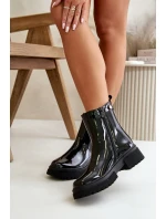 Lakierowane Botki Sztyblety Na Zamek Ocieplane Czarne Groesta