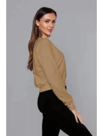 Tenká krátka dámska tepláková mikina v cappuccino farbe (8B938-91) Tenká krátka dámska tepláková mikina v cappuccino farbe (8B938-91)