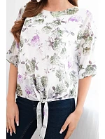 Dámska blúzka s kvetinovým vzorom a khaki viazaním v spodnej časti