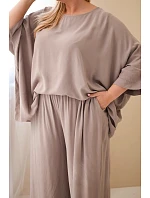 Dámsky plus size viskózový set so širokými nohavicami a blúzkou Fango