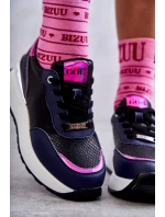 Damskie Buty Sportowe Na Koturnie GOE KK2N4081 Czarno-Granatowe