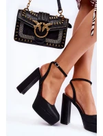 Damskie Sandały Brokatowe Na Słupku Czarne Rosel