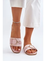 Błyszczące Klapki Damskie Z Ozdobą Różowe Taleci