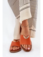 Klapki Damskie Eko Skórzane Z Ozdobnymi Detalami Pomarańczowe Mevith