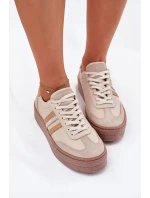 Skórzane Sneakersy Damskie Na Platformie Zazoo N1234 Beżowe