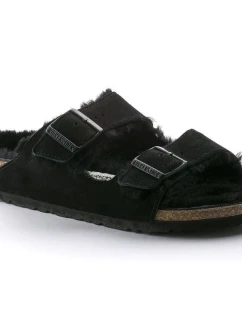 Dámske semišové žabky Birkenstock Arizona VL Shearling Black regular width (0752661) vyrobené z ovčej vlny