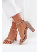 Błyszczące Sandały Damskie Na Słupku Różowe Złoto Kavina