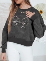 Dámska krátka nadrozmerná mikina s kapucňou s motívom kravaty DENVIS graphite FashionStreet BY1422 Dámska krátka nadrozmerná mikina s kapucňou s motívom kravaty DENVIS graphite FashionStreet BY1422