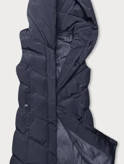 Tmavomodrá dámska vesta so stojačikom a kapucňou (23-011)