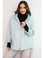 Dámska jarná prešívaná bunda s kapucňou a zipsom light mint