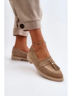 Zazoo 3420 Zamszowe Mokasyny Damskie Na Płaskim Obcasie Beżowe