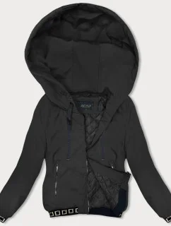 Krátka čierna bunda s ozdobnými sťahovacími lemami (16M9083-392)