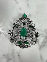 Brošňa XZ459-191 strieborná + zelená