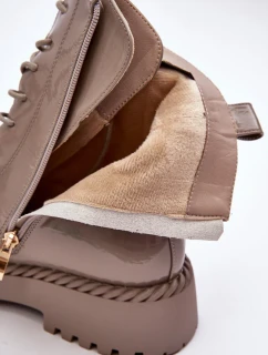 Dámské patentované kotníkové boty s ozdobou, béžová S.Barski