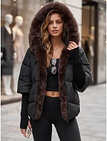 Dámska zimná prešívaná bunda s kožušinou, čierna, FashionStreet TY5990 Dámska zimná prešívaná bunda s kožušinou, čierna, FashionStreet TY5990