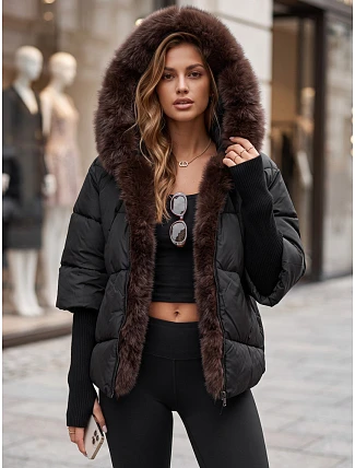 Dámska zimná prešívaná bunda s kožušinou, čierna, FashionStreet TY5990 Dámska zimná prešívaná bunda s kožušinou, čierna, FashionStreet TY5990