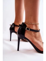 Skórzane Damskie Sandały Na Szpilce Lewski Shoes 3238 Czarne