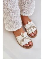 Klapki Z Ozdobą Skóra Naturalna Zazoo 3667 Białe
