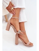 Błyszczące Sandały Damskie Na Słupku Różowe Złoto Kavina