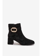 Botki Damskie Na Słupku Ze Złotą Klamrą Czarne Calissa