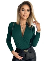 Dámske body vo fľaškovo zelenej farbe s preloženým obálkovým výstrihom 375-3 Dámske body vo fľaškovo zelenej farbe s preloženým obálkovým výstrihom 375-3