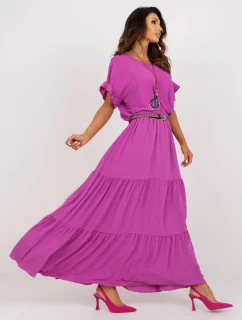 Fialové dlhé dámske šaty s volánom (8367)