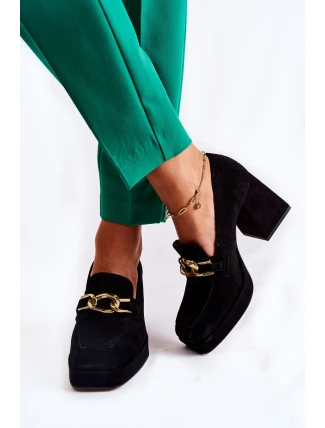 Zamszowe Czółenka Z Ozdobnym Łańcuchem Laura Messi 2444 Czarne