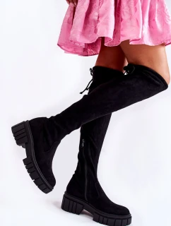 Zamszowe Damskie Kozaki Za Kolano Czarne Cheera