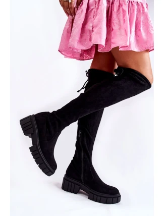Zamszowe Damskie Kozaki Za Kolano Czarne Cheera