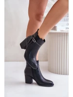 Botki Damskie Na Obcasie Słupku Ocieplane Z Paskiem Czarne Zinithia